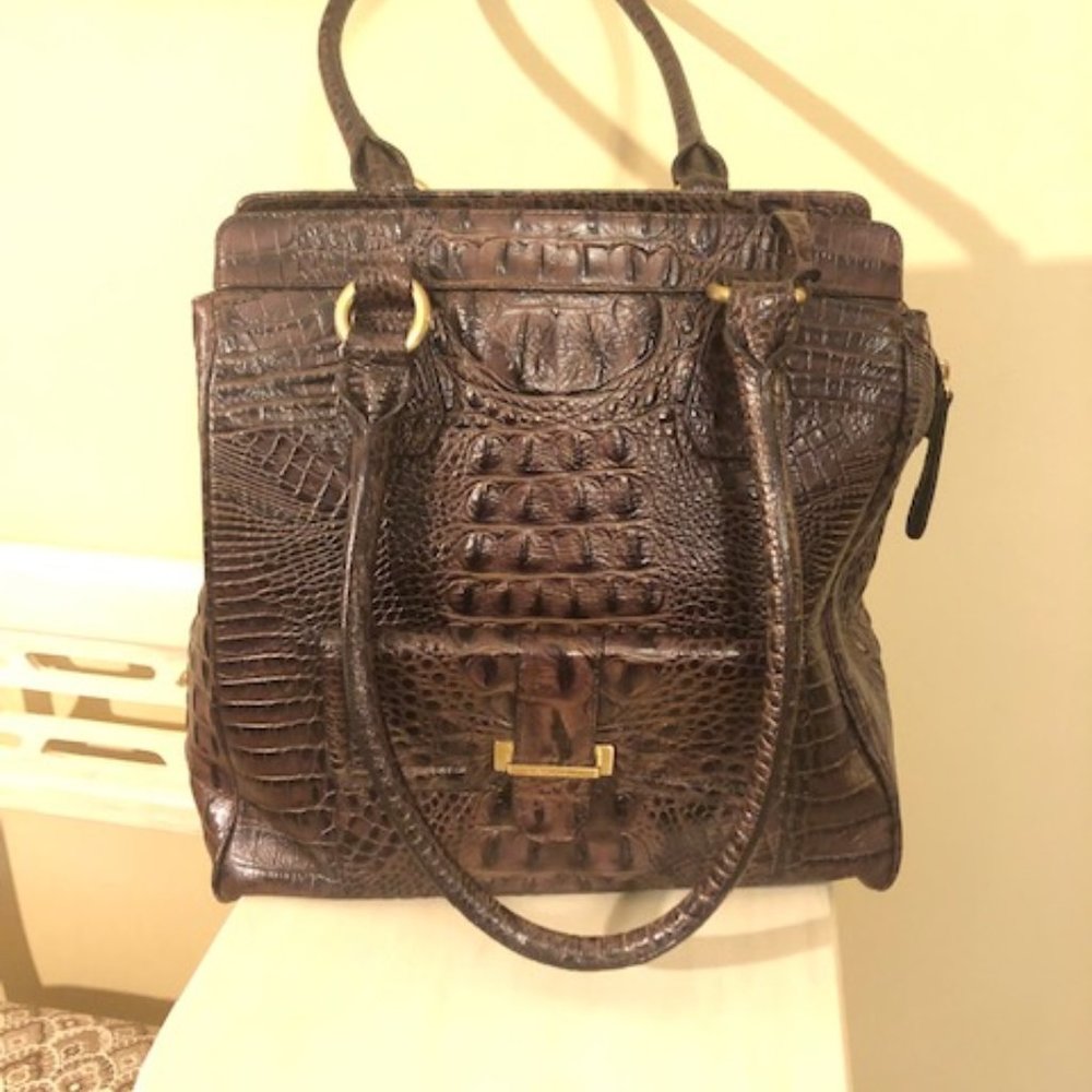 Brahmin Large Tote in Dark BRown alligator embossed.